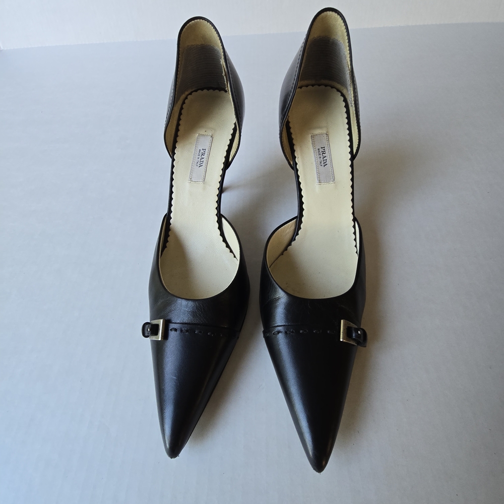 Prada Black Leather Pointed Heels